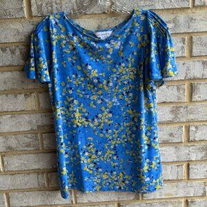 Liz Claiborne Flower Print Short Sleeve Blouse Women's Size XS.